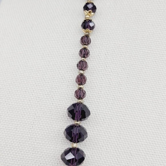 Artisan Purple Faceted Glass Beaded Necklace & Earring Set Gold Tone - Picture 2 of 6